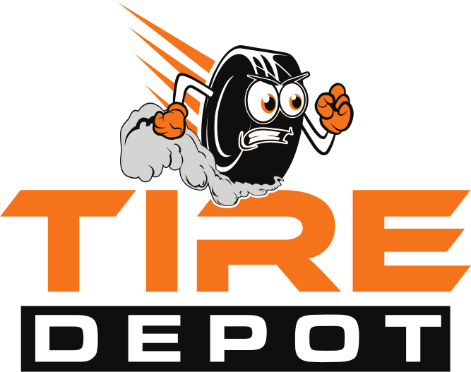 Tire Depot logo — angry tire mascot